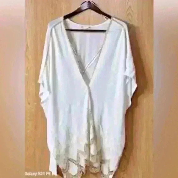 Altar'd State White Embroidered Kimono with Tan Embroidery Size S/M Boho - Picture 8 of 10